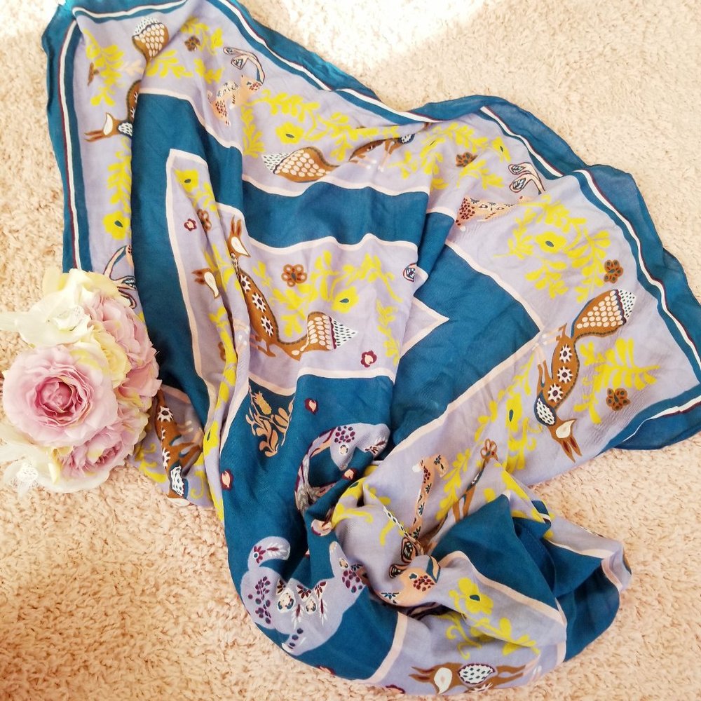 Ann Taylor Loft Fox Rabbit Floral Scarf Shawl - Picture 3 of 6